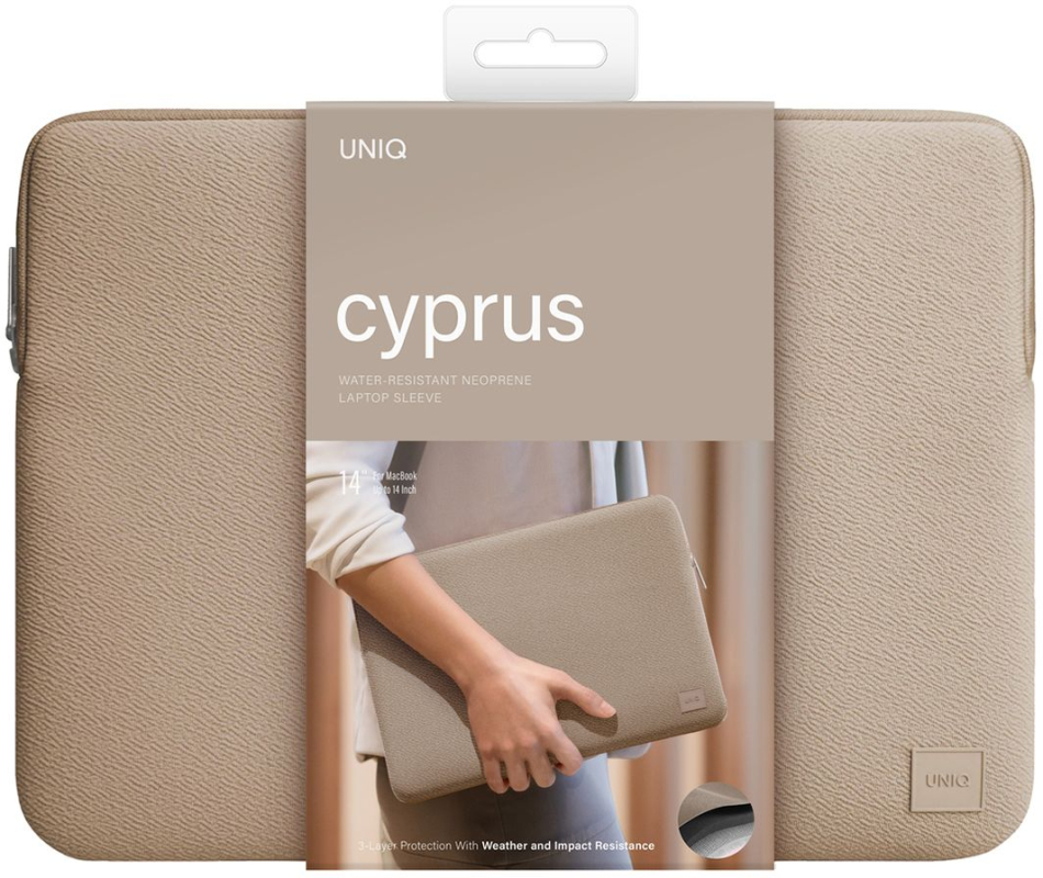 Чехол-сумка Uniq для ноутбуков 14" Cyprus Neoprene Laptop sleeve v2, бежевый