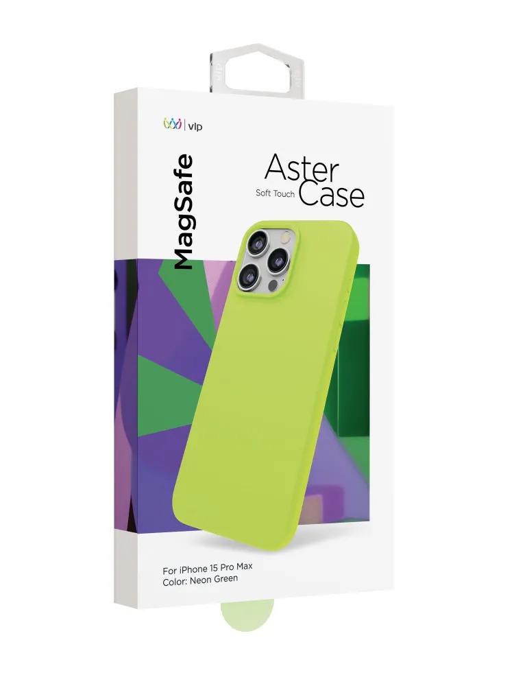 Чехол защитный VLP Aster Case с MagSafe для iPhone 15 Pro Max, неоновый зеленый