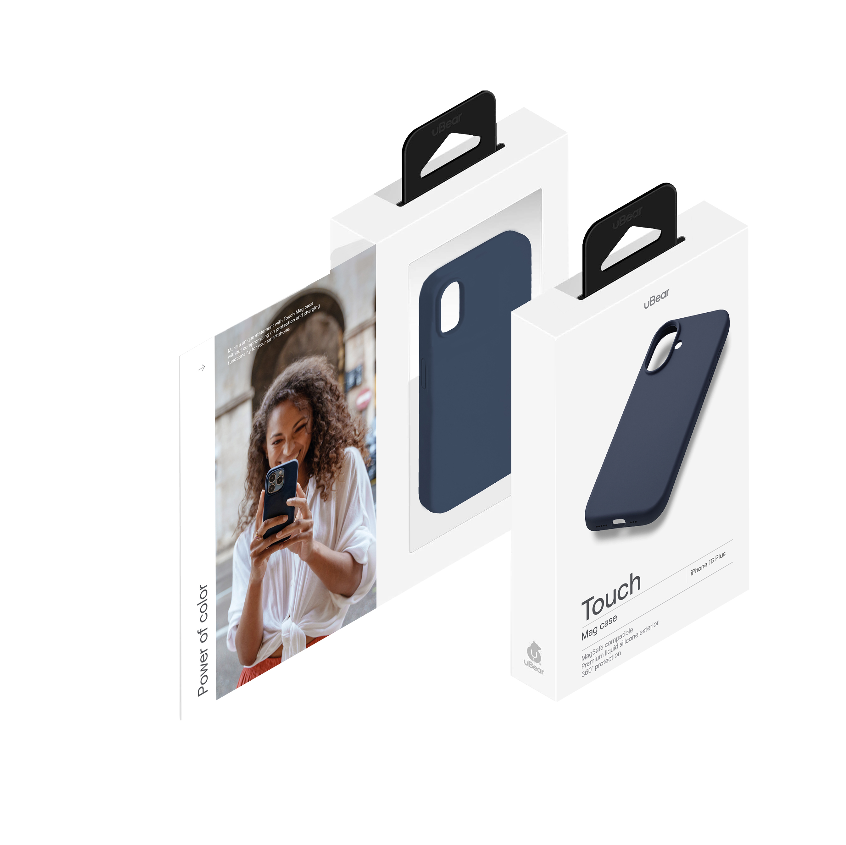 На фото изображено Чехол защитный uBear Touch Mag Case для iPhone 16 Plus, темно-синий