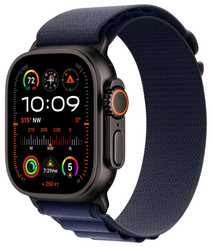 Apple Watch Ultra 2 GPS + Cellular, 49 мм, корпус из черного титана, ремешок Alpine темно-синего цвета, размер S Apple Watch Ultra 2 GPS + Cellular, 49 мм, корпус из черного титана, ремешок Alpine темно-синего цвета, размер S
