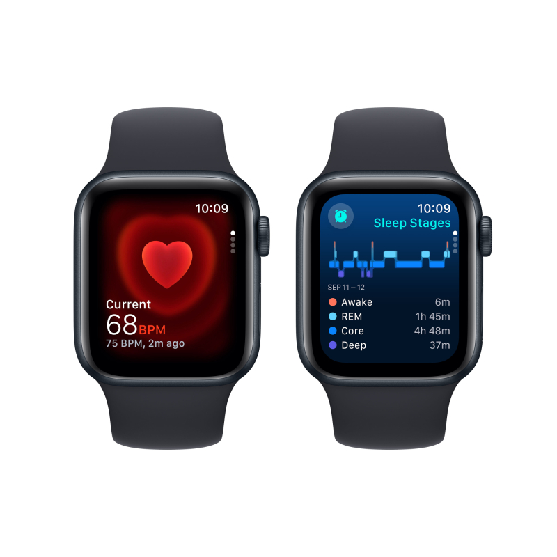 Apple Watch SE 2024, 40 мм, корпус из алюминия цвета «Тёмная ночь», спортивный ремешок, размер M/L