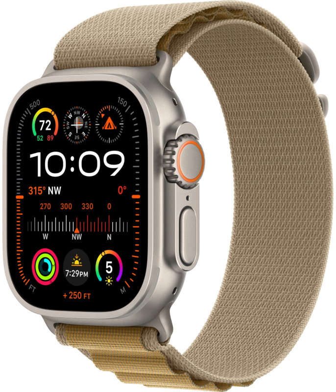 Apple Watch Ultra 2 GPS + Cellular, 49 мм, корпус из бежевого титана, ремешок Alpine цвета Загар, размер M
