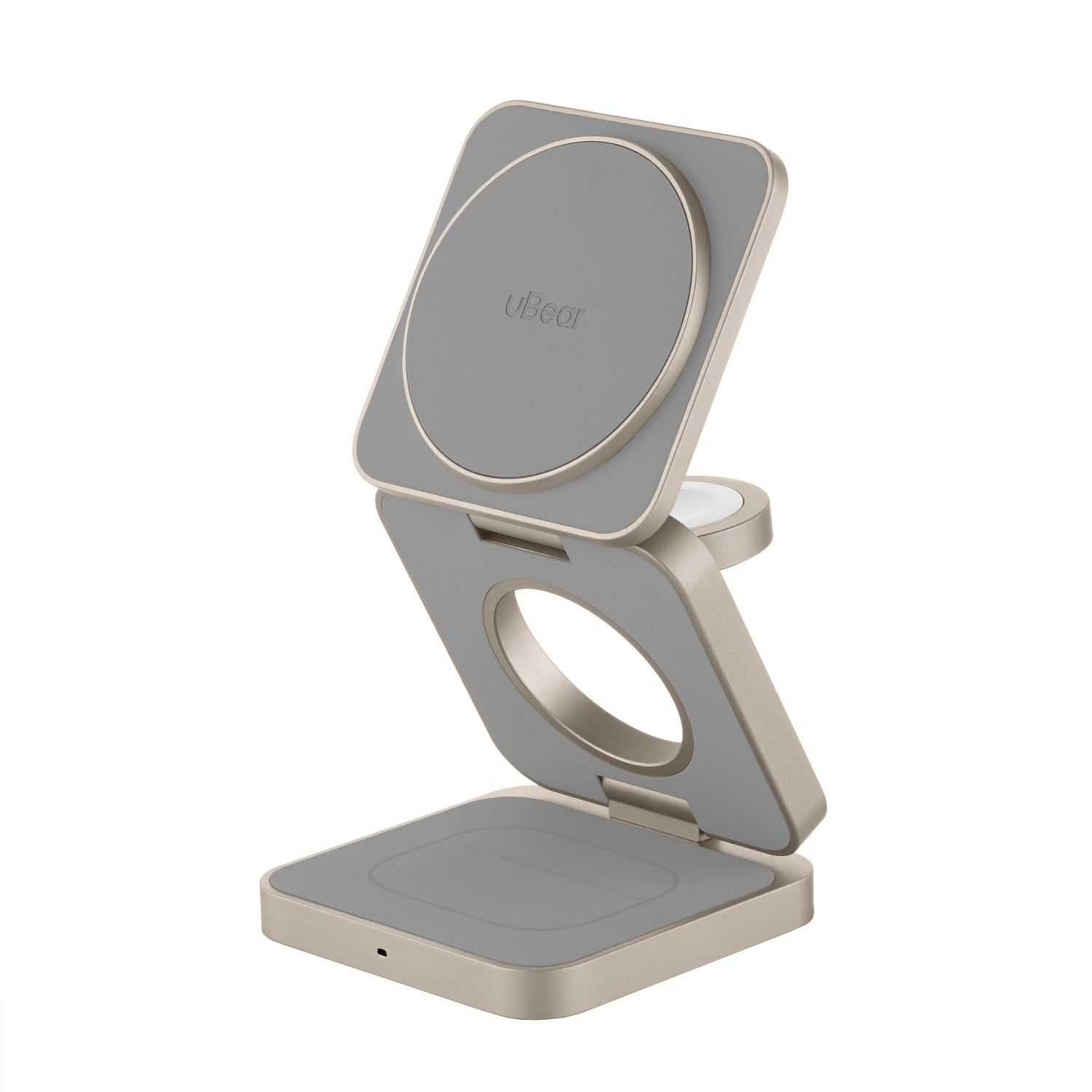 На фото изображено Беспроводное зарядное устройство uBear Balance с поддержкой MagSafe, натуральный титан