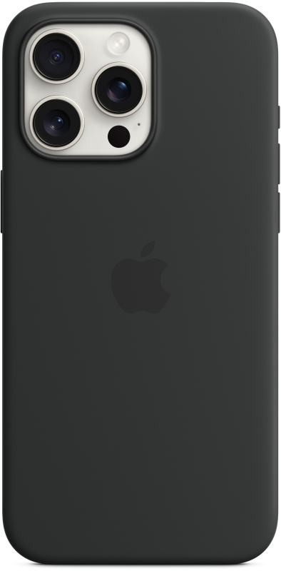 На фото изображено Чехол Apple MagSafe для iPhone 15 Pro Max, силикон, Чёрный