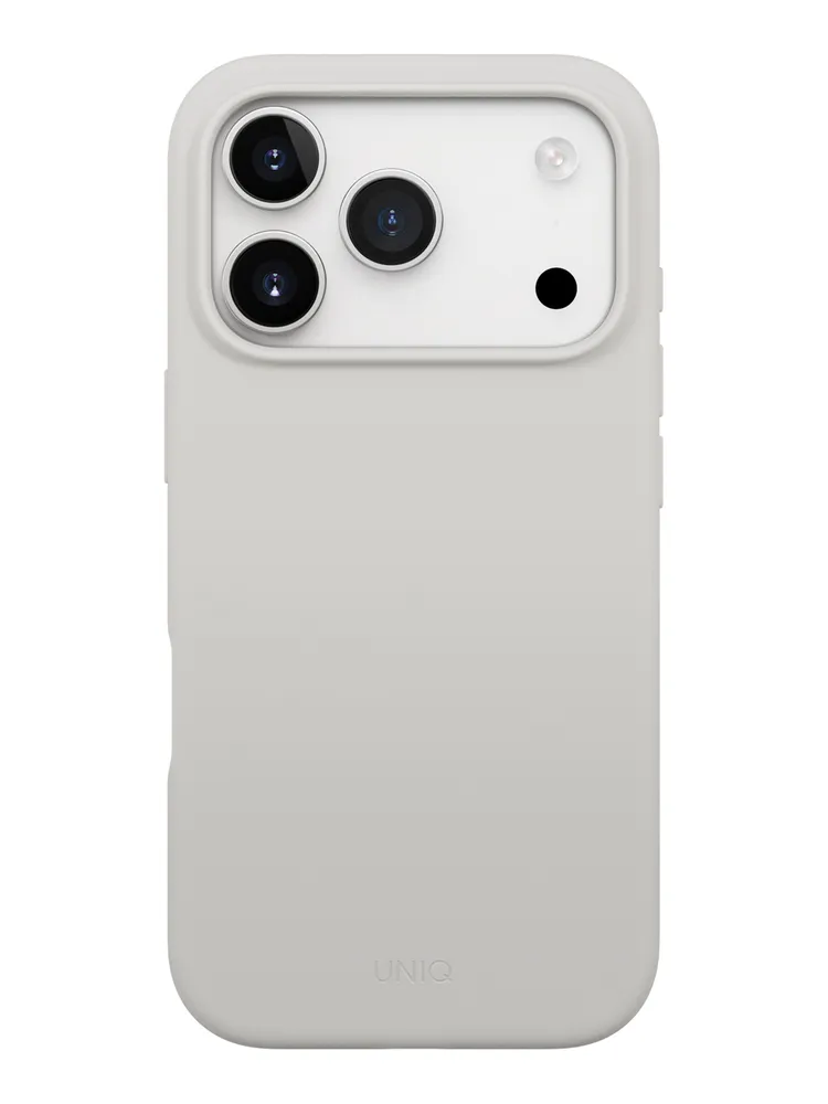 На фото изображено Чехол Uniq Lino MagSafe для iPhone 17 Pro, серый