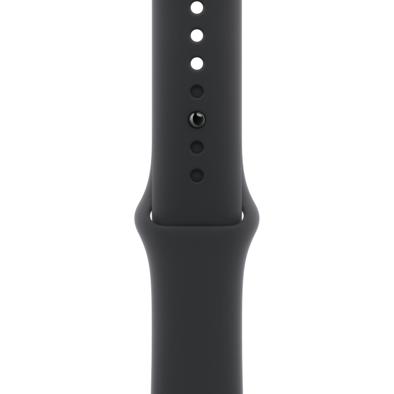 На фото изображено Apple Watch Series 11, 46 мм, корпус из алюминия цвета «Чёрный оникс», спортивный ремешок, размер S/M