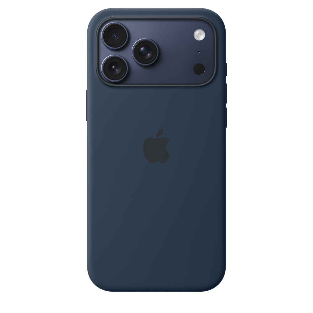 На фото изображено Чехол защитный Apple Silicone Case with MagSafe для iPhone 17 Pro Max, синий