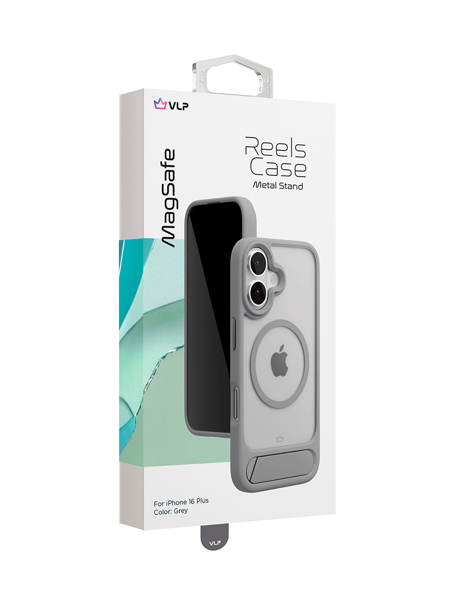 Чехол защитный VLP Reels Case с MagSafe для iPhone 16 Plus, серый