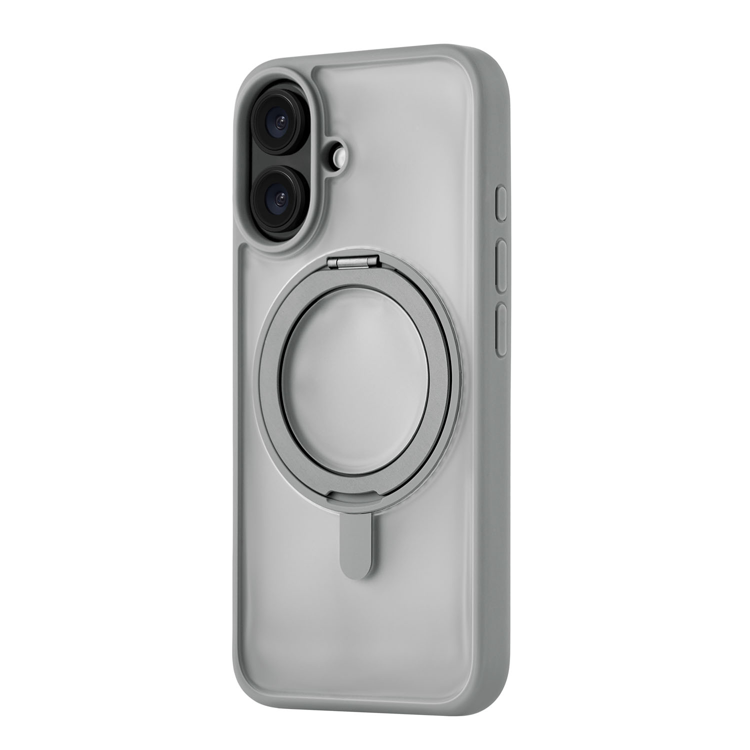 На фото изображено Чехол защитный uBear Clip 360 Mag Case для iPhone 16, с магнитной подставкой, серый