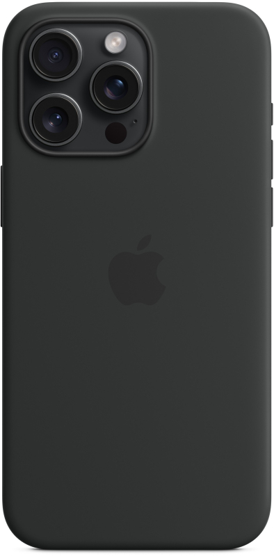 На фото изображено Чехол Apple MagSafe для iPhone 15 Pro Max, силикон, Чёрный