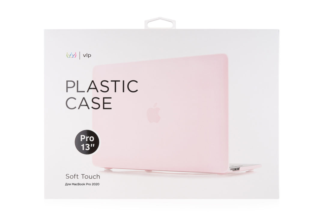 На фото изображено Чехол защитный VLP Plastic Case для MacBook Pro 13" 2020, светло-розовый