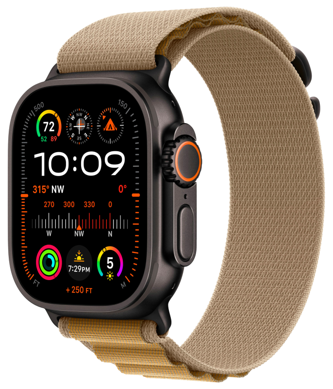 Apple Watch Ultra 2 GPS + Cellular, 49 мм, корпус из черного титана, ремешок Alpine цвета «загар», размер M Apple Watch Ultra 2 GPS + Cellular, 49 мм, корпус из черного титана, ремешок Alpine цвета «загар», размер M