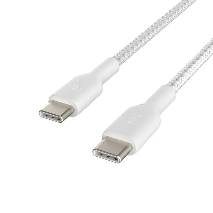 На фото изображено Кабель Belkin BoostCharge USB-C/USB-C Braided Cable, белый