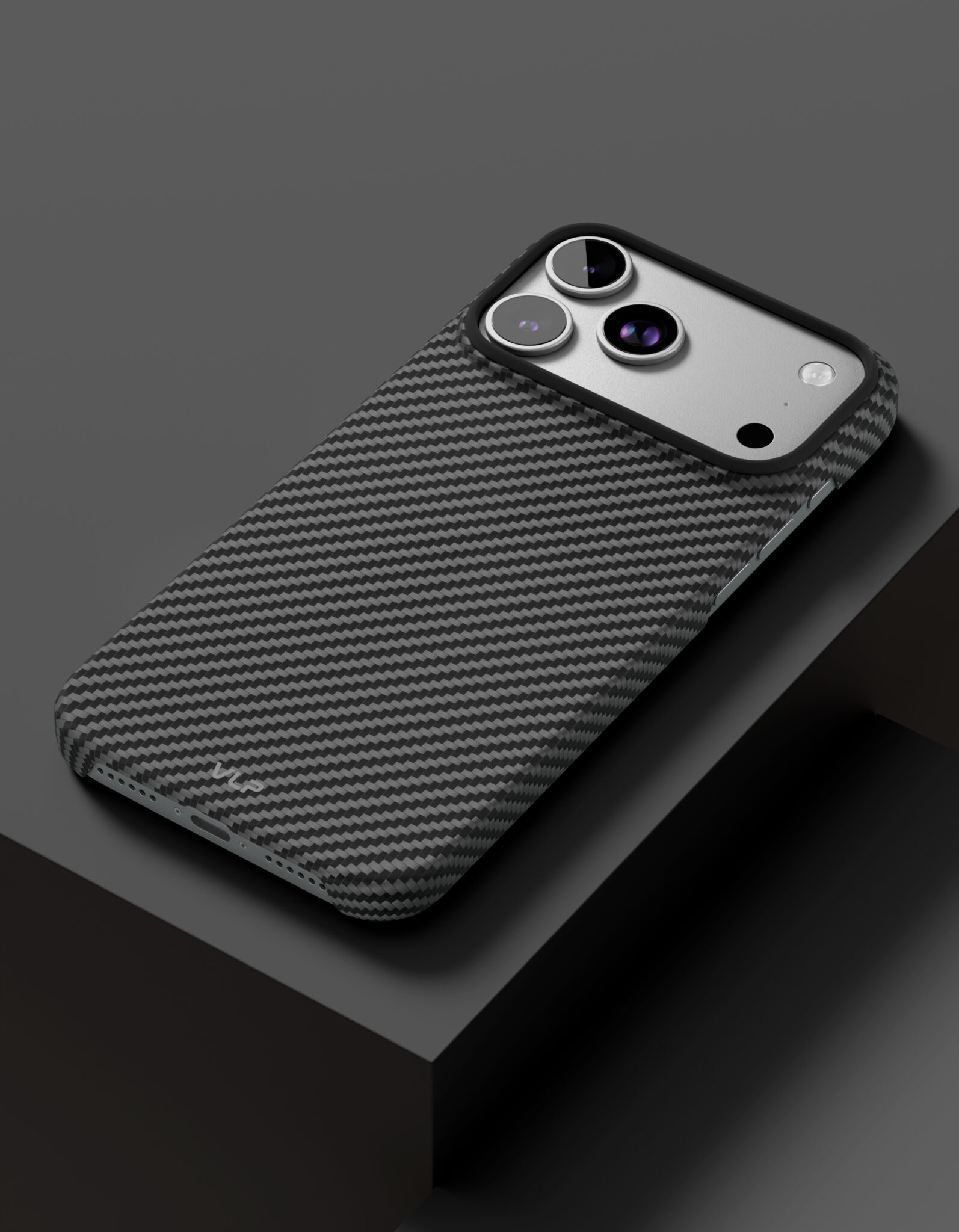 Фото Чехол защитный VLP Kevlar Case с MagSafe для iPhone 17 Pro Max, черный На фото изображено Чехол защитный VLP Kevlar Case с MagSafe для iPhone 17 Pro Max, черный