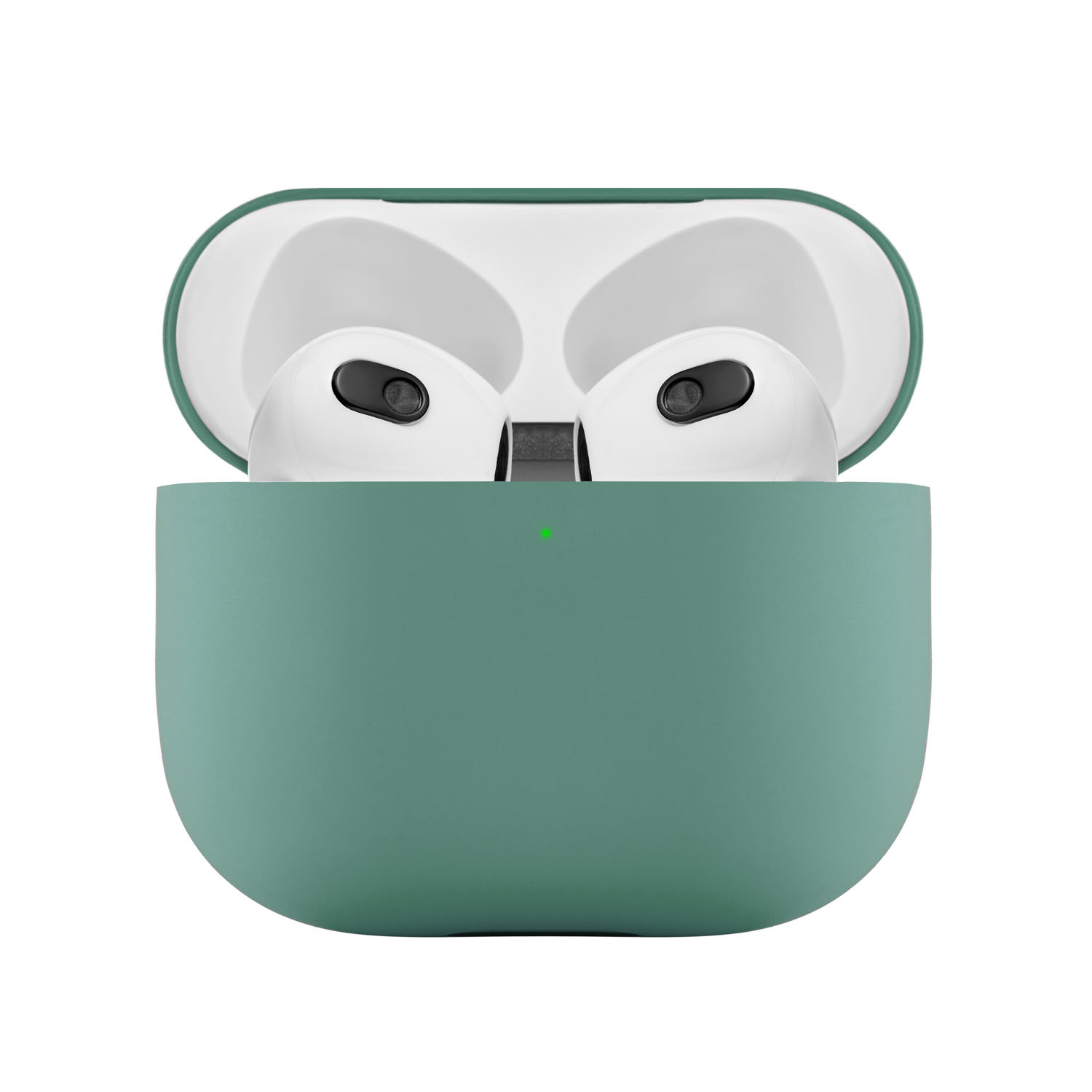 На фото изображено Ультратонкий силиконовый чехол Touch Case для AirPods 3, зелёный