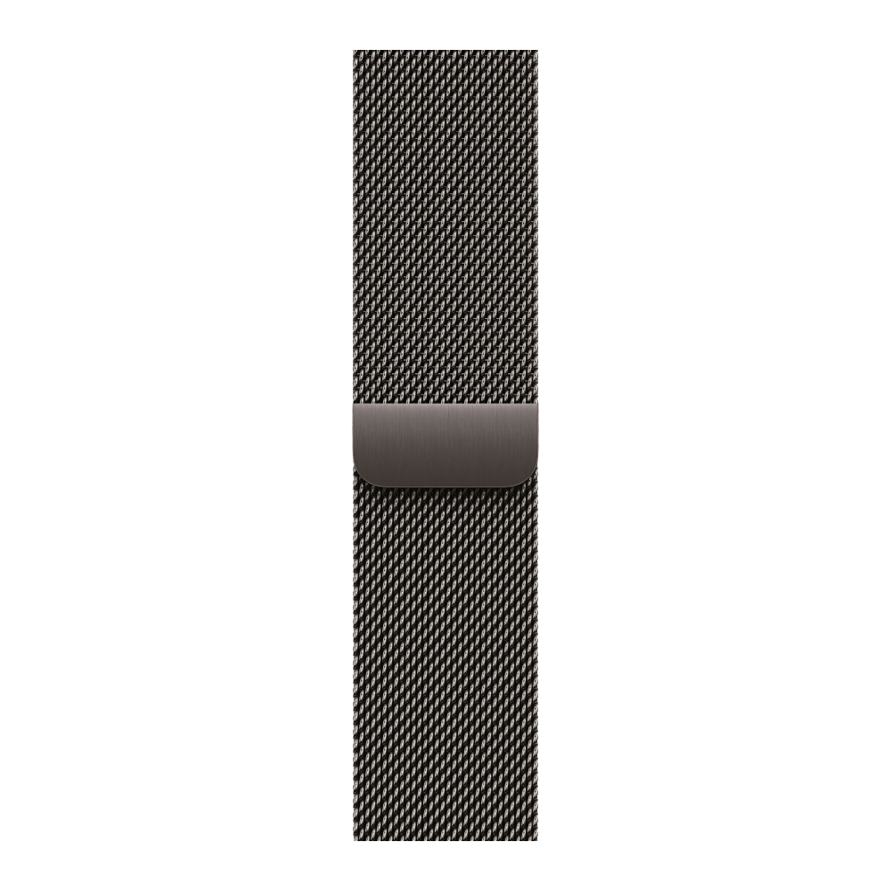 На фото изображено Apple Watch Series 11, 42 мм, корпус из титана цвета «серый», ремешок Milanese серого цвета, размер S/M