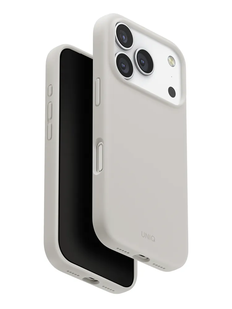 На фото изображено Чехол Uniq Lino MagSafe для iPhone 17 Pro, серый