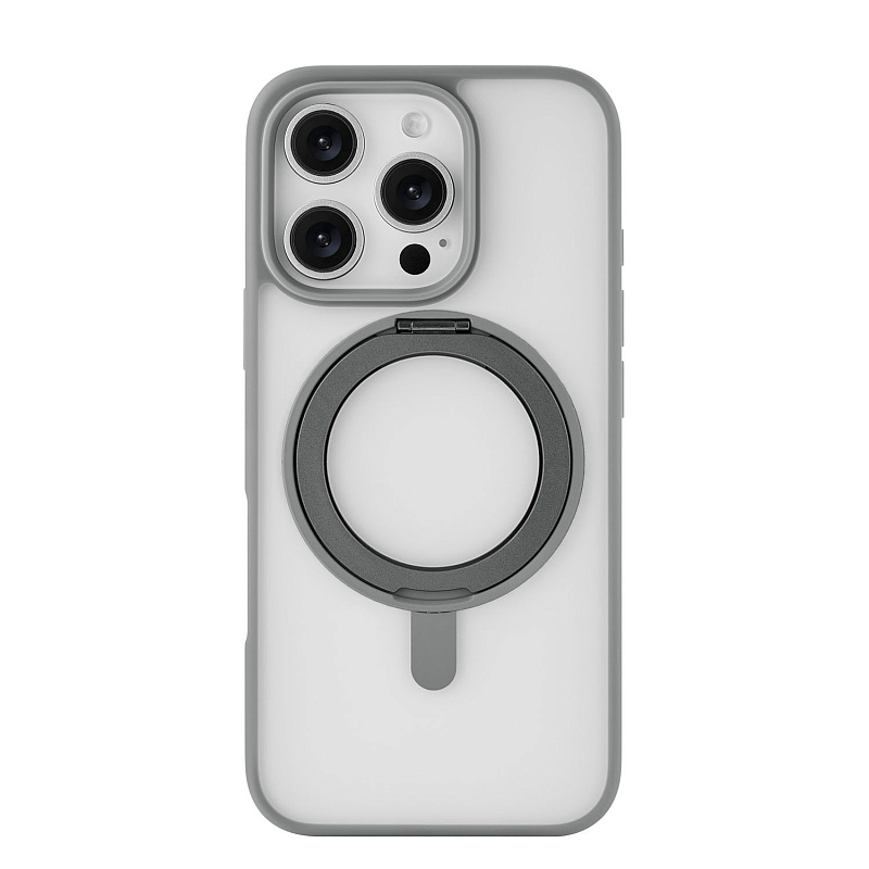 Чехол защитный uBear Clip 360 Mag Case для iPhone 16 Pro, с магнитной подставкой, серый
